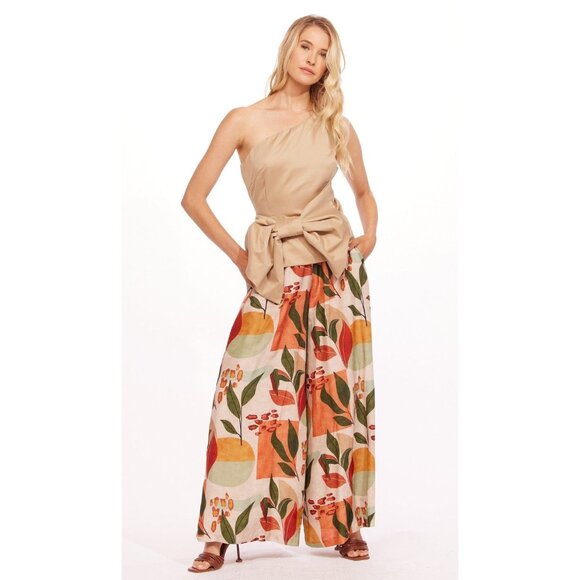 Eva Franco Wide Leg Palazzo Style Floral Summer Pants with Side Pockets NWT - Picture 1 of 4